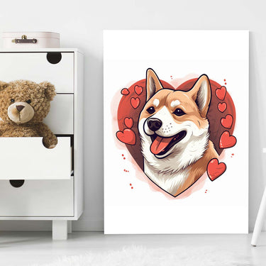 Cute Valentine Puppy Heart, Valentine Dog Canvas Print, Cute Shiba Love Canvas Wall Art, Valentine's Dog Painting, Valentine's Canvas, Pet Lover, Valentines Gift